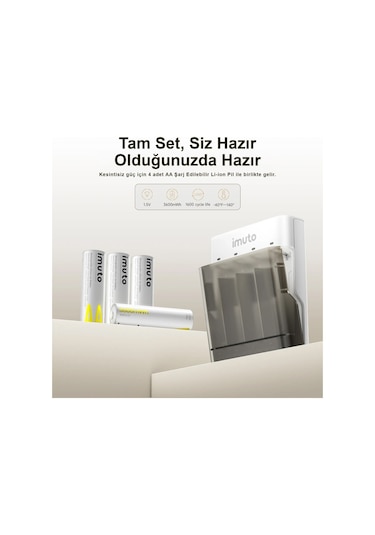 Imuto 3600mwh Aa Şarj Edilebilir Pil + Power Case Şarj Kiti 4 Lü Paket