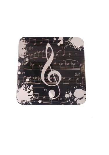Müzikal Baskılı Mıknatıslı Siyah Kupa Altlığı 1 Adet-9076622289551