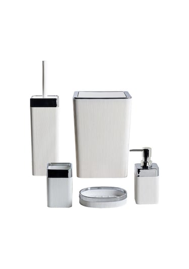 Violet Still Çamaşır Sepetli 6 Parça Kare Banyo Seti Beyaz - Gri