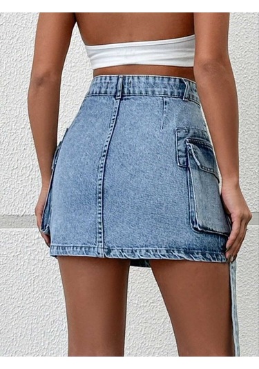 Shevega Kadın Buz Kar Kapak Kuşakli Körük Cep Kot Etek Buz Kar