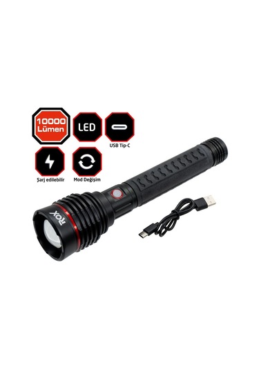 Rox 0209 Şarjlı Led El Feneri 10000 Lümen