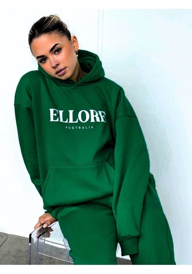 Yeşil Ellore Kadın Eşofman Takımı - Baskılı Oversize Yeşil