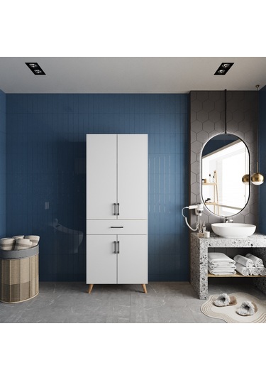 Mavera Çok Amaçlı Dolap Banyo Mutfak Kiler Dolabı Çam Beyaz Beyaz - Çam