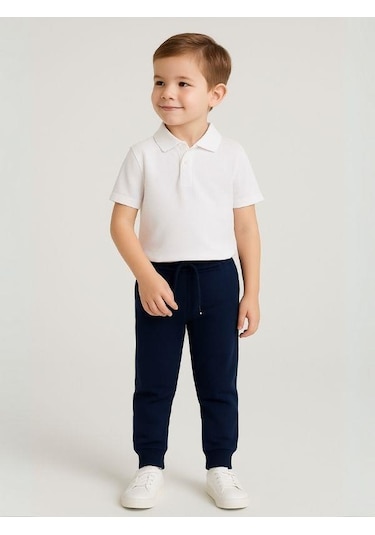 Çocuk Beli Paçası Lastikli Yumuşak Dokulu Okul Eşofman Altı-16088 Lacivert