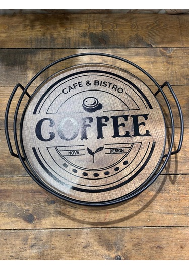 Ahşap Baskılı Tepsi Yuvarlak