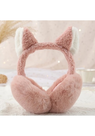 Elmpaly Kedi Kulaklı Kadınlar İçin Pembe Katlanır Tüylü Kulaklıklar