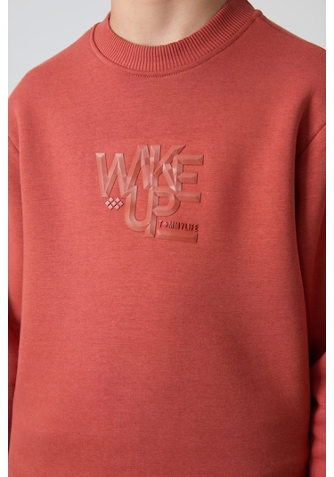 Tommy Life Kiremit-lacivert Pamuklu Kalın İçi Tüylü Yumuşak Dokulu Standart Fit Baskılı Erkek Çocuk Eşofman Ta Kiremit