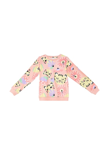 Denokids Çiçekli Kedi Kız Çocuk Eşofman Takım Çok Renkli