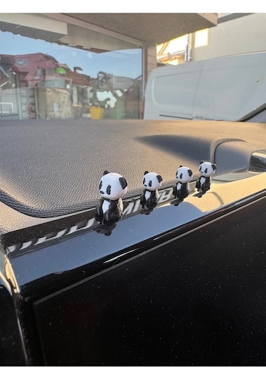 4 Parça Sevimli Panda Ailesi Dikiz Aynası Süsü - Dekoratif Obje Torpido Süsü Oto Aksesuar