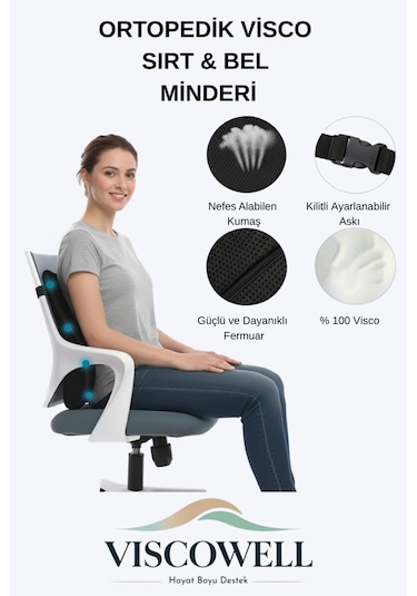 Ortopedik Visco Sırt & Bel Minderi Sırt Minderi Ortopedik Bel Minderi %100 Visco Destek Minder
