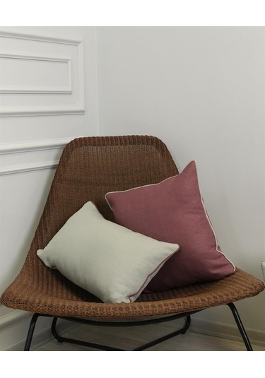 2'li Kombin Keten Görünümlü Kırlent Kılıfı Biyeli Gül Kurusu Ve Gri Renginde -2411 - Gül Kurusu