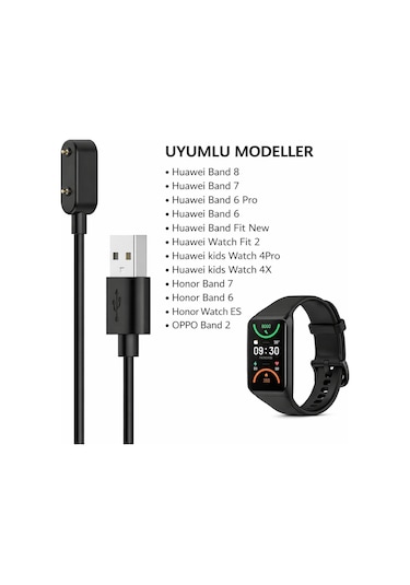 Schitec Huawei Honor Band 6 Uyumlu Manyetik Usb Şarj Kablosu Siyah
