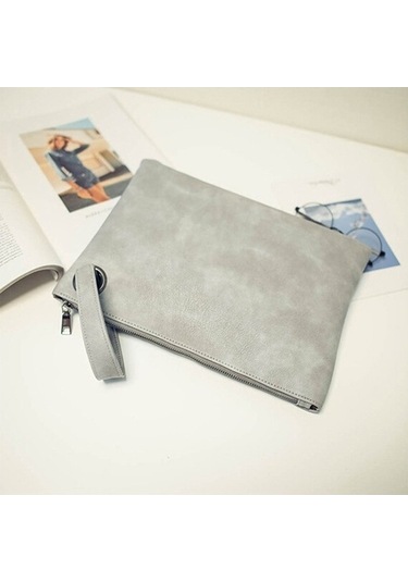 Wondernest Basit Retro Bayanlar Çanta Moda Büyük Kapasiteli Debriyaj Çanta Fermuar Zarf Çanta Açık Gri, Renk: Gri Açık Gri