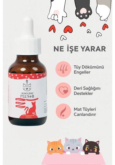 Vitkitty Kediler İçin Tüy Dökümünü Azaltan, Besleyen Cilt Ve Tüy Sağlığı Damlası Plus B 50 Ml