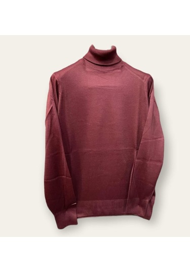 Nacar Store Erkek Tam Balıkçı Ince Yün Kazak Bordo
