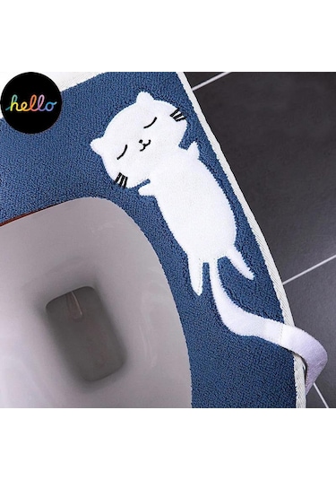 Gri Evrensel Klozet Kapağı Yuvarlak Klozet Kapağı Cus On Banyo Lavabo Kapağı Mat Kış T Ck Sıcak Yıkanabilir Kedi Karikatür Sevimli Klozet Kapakları