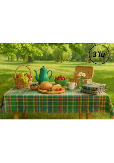 3adet Pöti Kare Sofra Örtüsü, Masa Örtüsü Saçaklı 140x140 -renkli Renkli