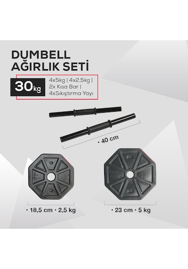 Tan Spor Dambıl Halter Ağırlık Kısa Bar Set 30 KG