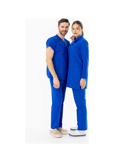 Terikoton Uzun Kol Doktor Hemşire Forması Saks Mavisi Ttst00010 Saks Mavisi