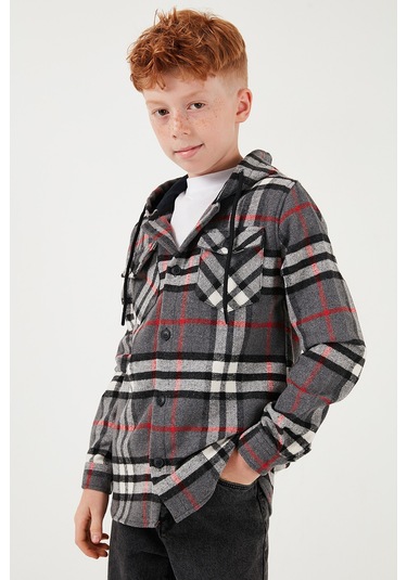 Lela Kapüşonlu Çift Cepli Ekoseli Oduncu Erkek Çocuk Gömlek Cf25W81786 Antrasit