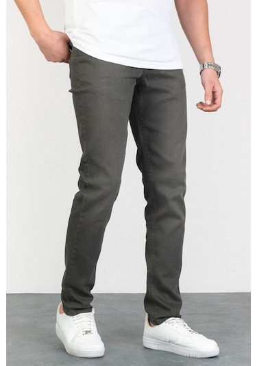 Erkek Haki Slim Fit Likralı Denim Kot Pantolon Hltvalkhi