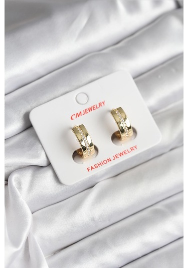 14k Kaplama Zirkon Taşlı Halka Cm Kadın Küpe Gold Renk Renkli