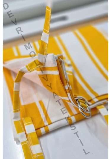 Devrim Olivya Tekstil Lüks Halkalı Çizgili Branda Balkon Perdesi Sarı-beyaz, Özel Dikim Sarı Beyaz