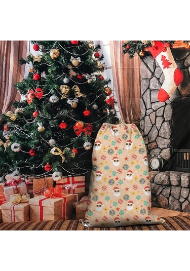 Büyük Noel Baba Hediye Çantası, Pamuklu Kordonlu, Yeniden Kullanılabilir Noel Baba Noel Diskoli