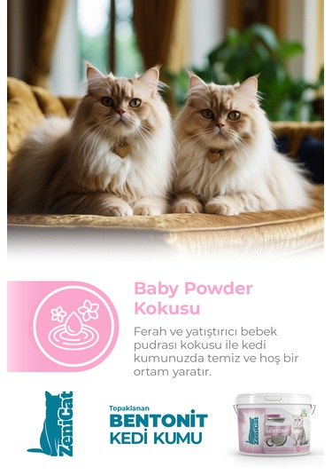 Zenicat Bebek Pudrası Kokulu Renkli Kedi Kumu İnce Taneli Bentonit 8 L