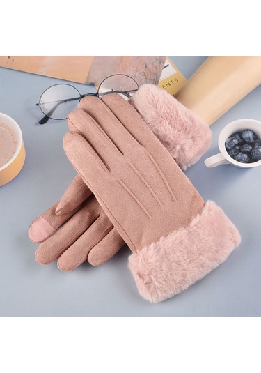 Kosona Kadınlar İçin Kışlık Dokunmatik Ekranlı Yünlü Kalın Isı Sağlayan Sürüş Ve Sürücü Eldiveni Siyah Tek Beden
