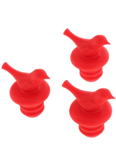 Suntek 3 Adet Silikon Küçük Kuş Şarap Şişesi Tıpa Kırmızı
