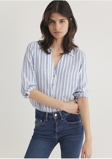 Mavi - Indigo Çizgili Bluz 122400-83979 İndigo