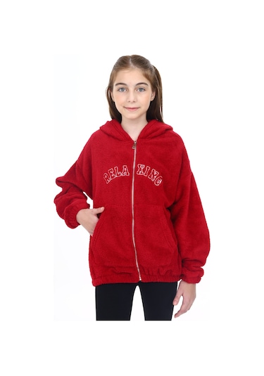 Toontoy Kız Çocuk Peluş Hırka Bordo