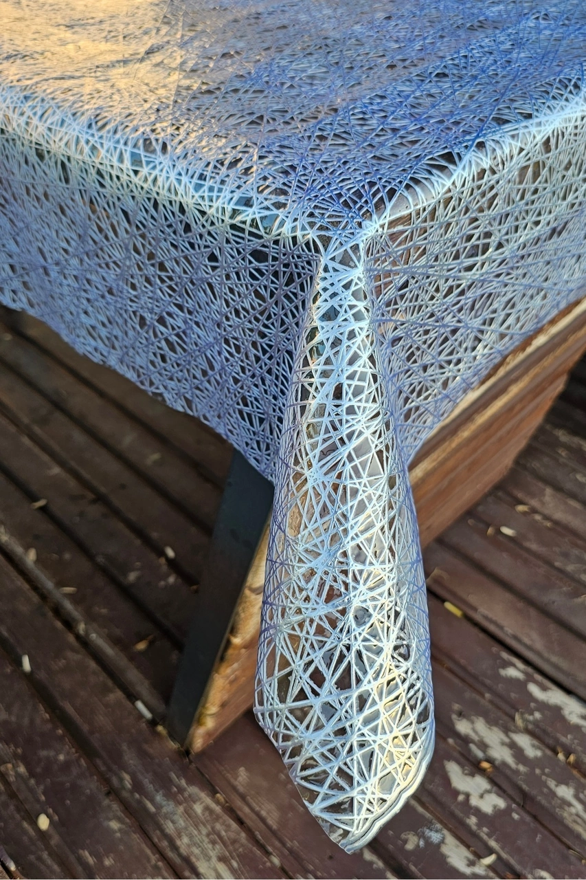 Rona Home Silinebilir Gümüş Iplik Desen Hasır Pvc Şeffaf Kaplamalı Lüks Muşamba Masa Örtüsü Sofra Bezi Hasır Gümüş