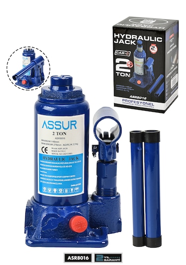 Assur Asr8016 2 Ton Oto Kaldırma Krikosu Şişe Kriko Hidrolik Mavi
