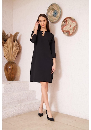 Darlin Moda Siyah Metal Aksesuar Detaylı Abiye Elbise Dm1014