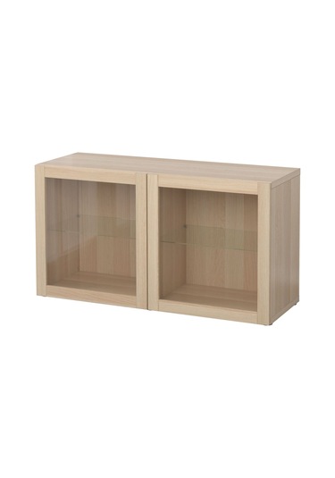 Raf Ünitesi, Ağartılmış Meşe Görünümlü-beyaz Meşe Görünümlü-şeffaf Cam, 120x40x64 Cm, Sındvık Beyaz