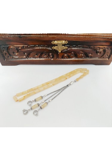 Orjinal Mat Kaya Damla Kehribar Kesme Gümüş Püskül Tesbih 5x10