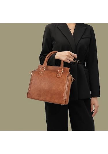 Shidai888 Retro Deri Kadın Çanta Kahverengi