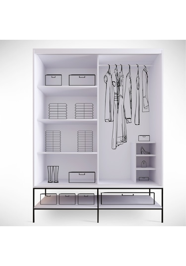 Pasific Home Martin 2 Kapaklı Sürgülü Gardırop Elbise Dolabı Parlak Beyaz 150 CM