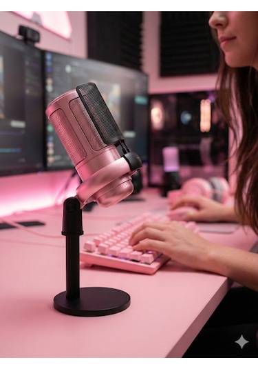 Nexora Rgb Usb Kondenser Masaüstü Mikrofon Karaoke Yayın Type-c Pembe