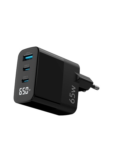 Juo 65W Gan Led Ekranlı Hızlı Şarj Cihazı 2 Type-C + Usb-A iPhone & iPad & Notebook Uyumlu Şarj Aleti