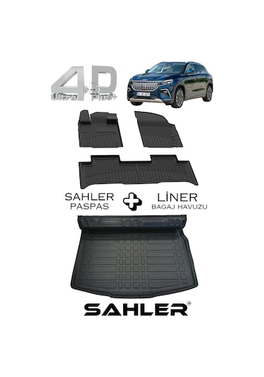 TOGG T10X Uyumlu SAHLER 4.5D PRO Premium Oto Paspas ve LİNER Marka 3D Kulaklı Bagaj Havuzu