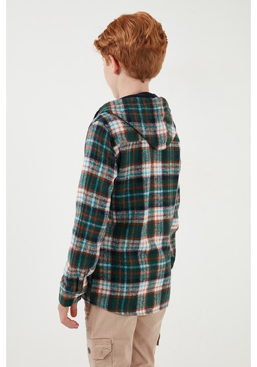 Lela Kapüşonlu Çift Cepli Ekoseli Kışlık Oduncu Erkek Çocuk Gömlek Cf24W81778 Kiremit-Yeşil