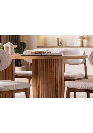 Narven Bohem Natural Ahşap Masa Sandalye Takımı 90x180 Natural