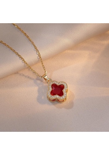 Beyaz Dört Yapraklı Yonca Kolye Hafif Lüks Köprücük Kemiği Zinciri İns Set Elmas Titanyum Çelik Kolye Anneler Günü / Sevgililer Günü Yonca Kolye Beyaz