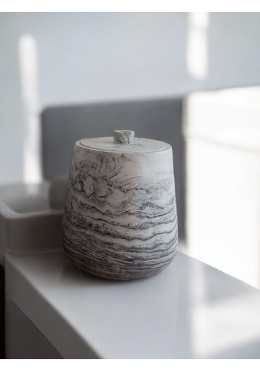 2 Parça Beton Çöp Kovası Banyo Mutfak Tuvalet Wc 18 Cm 4 Litre Kapaklı Kutu Antrasit