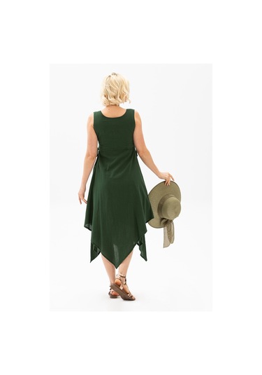 Kolsuz Şile Bezi Üçgen Katlı Midi Boy Yazlık Elbise Yeşil Ysl Yeşil