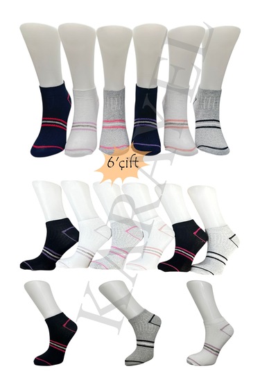 Kadın Topuk Çizgili Taban Lastik Bantlı Patik Çorap 6'çift Çok Renkli