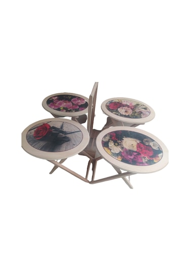 Zigon Sehpa Çanta Çiçek Motif Ham Kayın Torna Iskelet Itinalı Pa